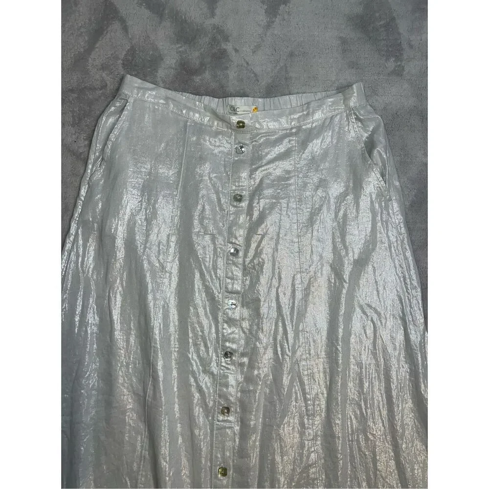 New! Shimmery Sparkly Silver Metallic Skirt MAXI LARGE - Picture 4 of 8